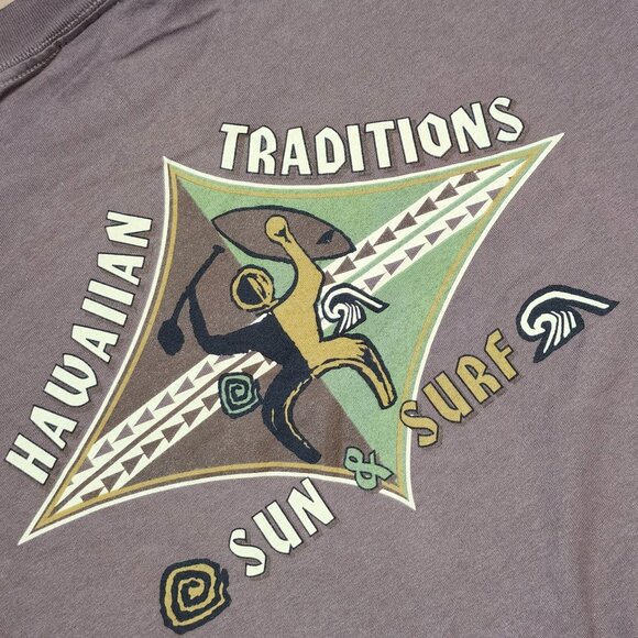 Hawaiian Traditions Sun & Surf Graphic T-Shirt Murina M 100% Cotton Brown - Picture 3 of 8